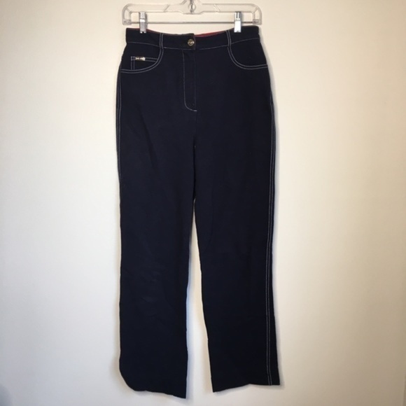 St.‎ John High Waist Navy Pants Trousers Faux Denim Womens Size P US Size 0 2 - Picture 1 of 6